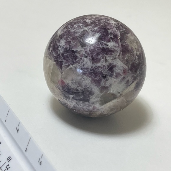 Lepidolite Sphere with Smoky Quartz and Tourmaline inclusions - Picture 4 of 10
